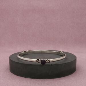 taxco mexico sterling silver vintage scrolled amethyst bangle bracelet size 8in